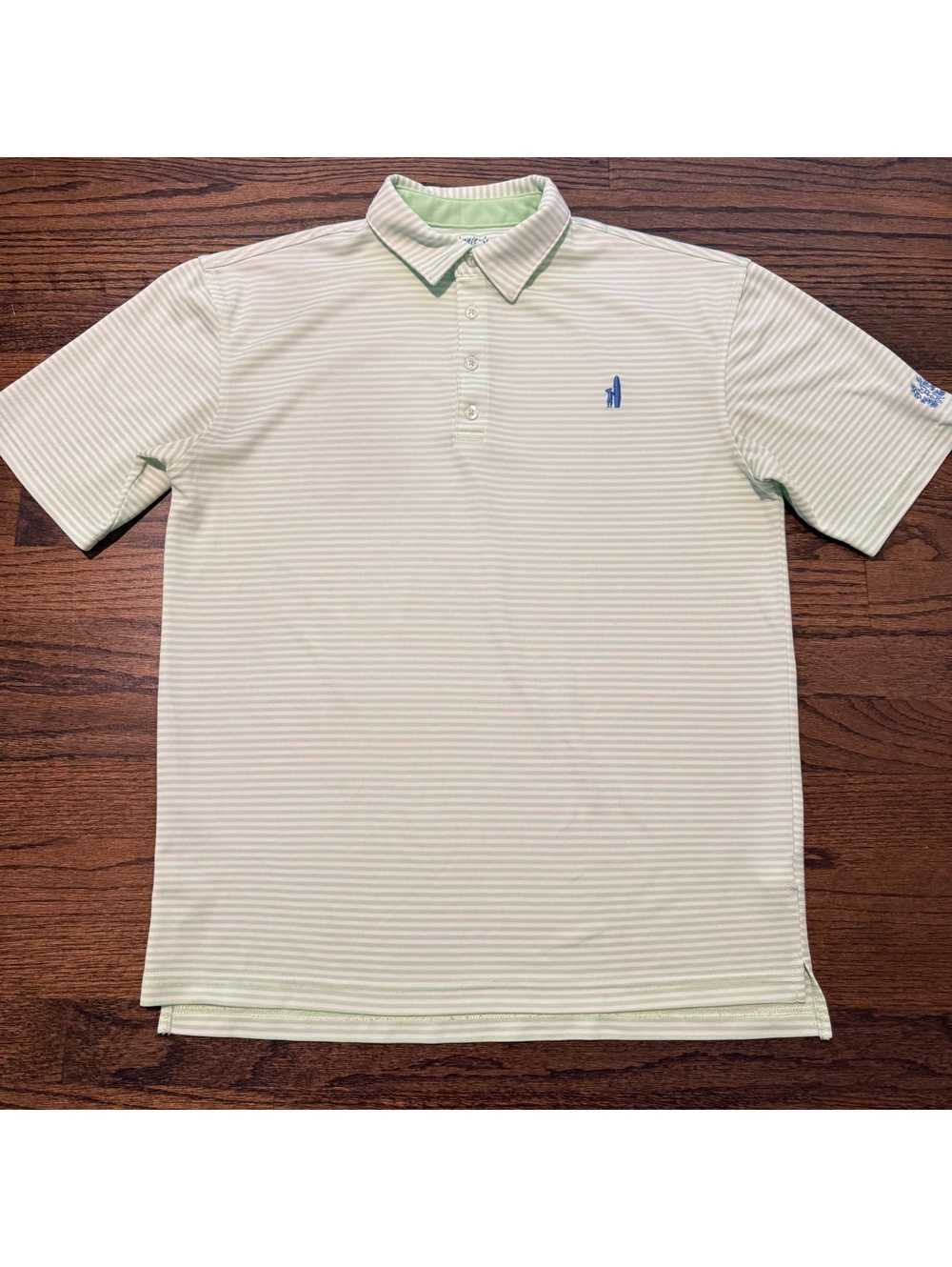 Johnnie-O Men's Green & White Stripe Performance Polo Size Small